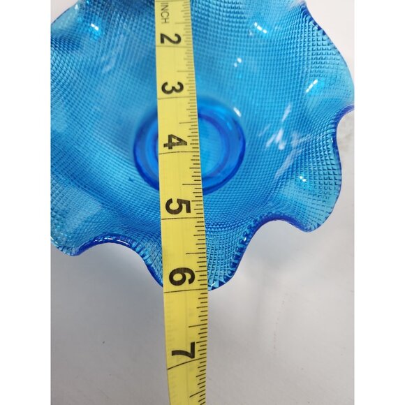 Vintage Colony Italy Blue Waffle Glass Candy Dish Ice Cream Bowl Ruffled Edge - Picture 6 of 7